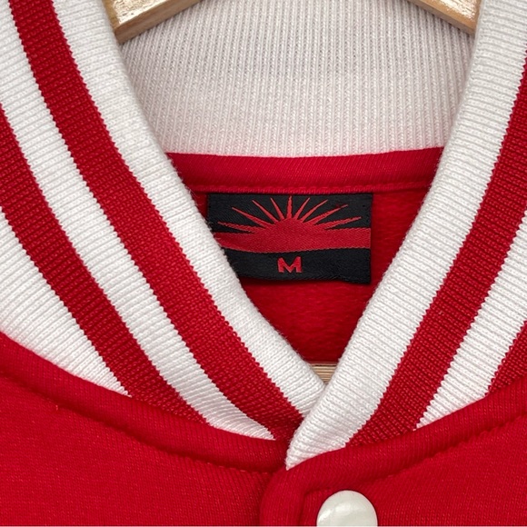 Paperjunkie Varsity Letterman Jacket Men Medium White Red Unisex - Picture 4 of 13